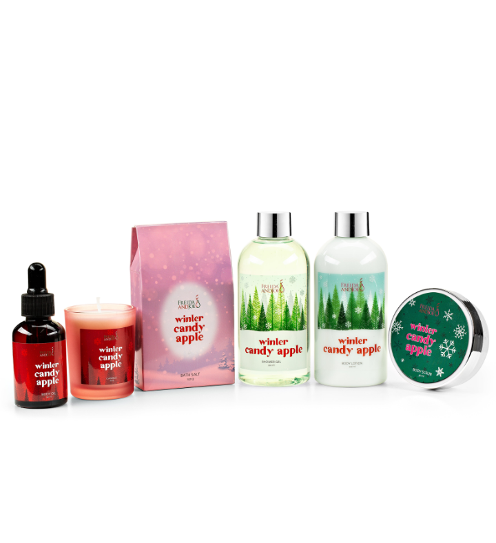Winter Candy Apple Basket 7-Piece Bath and Body Gift Set for Women