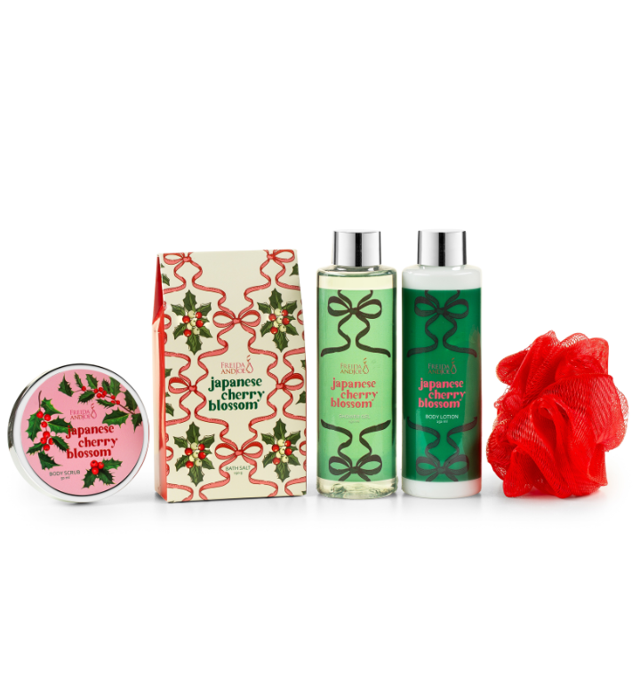 Japanese Cherry Blossom 6-Pc Bath & Body Spa Gift Set in A Wicker Basket