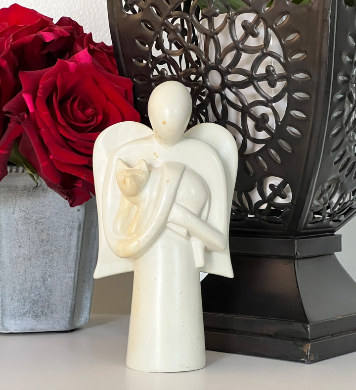 Angel Holding Beloved Dog Soapstone Sculpture