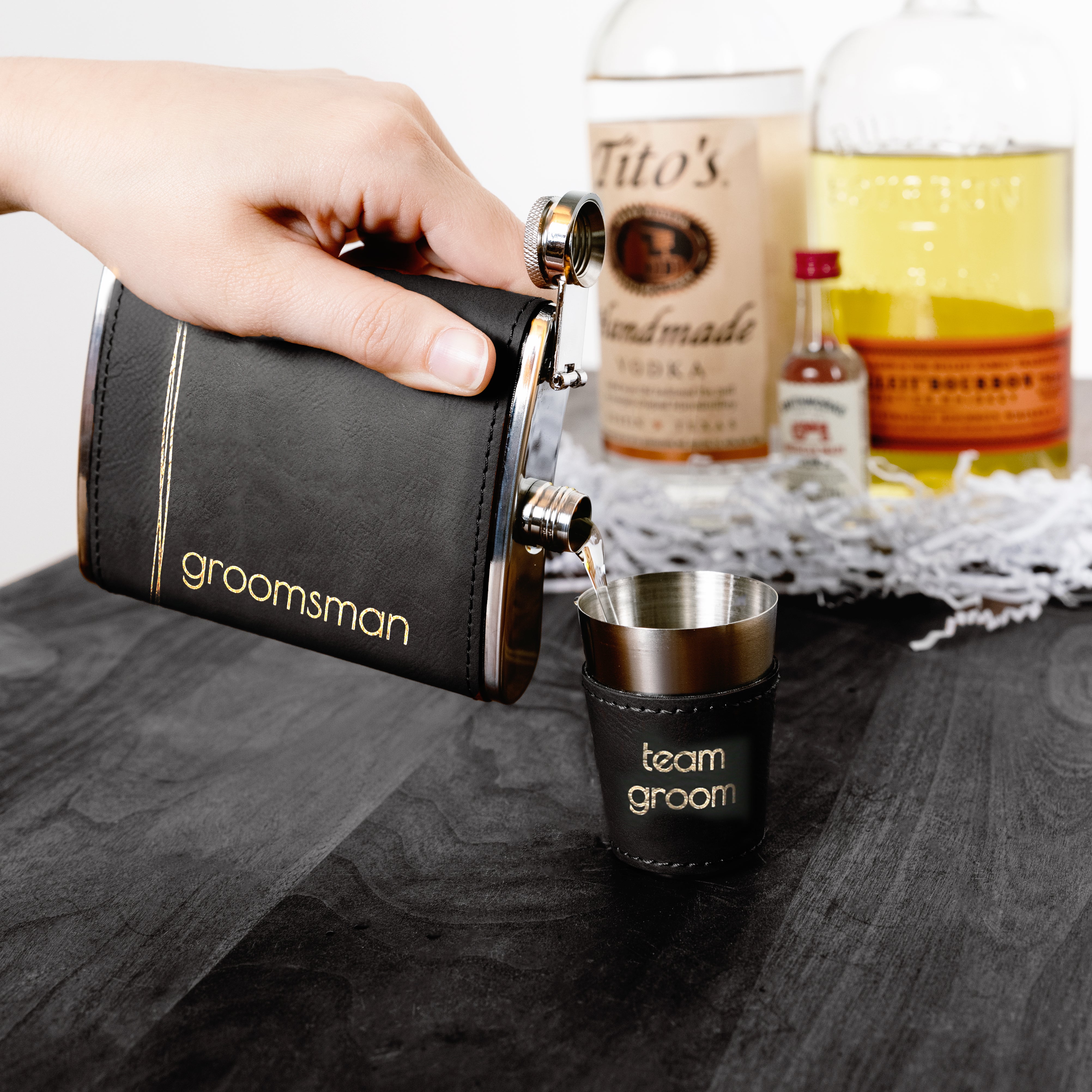 Groomsman Flask & Shot Glasses Set