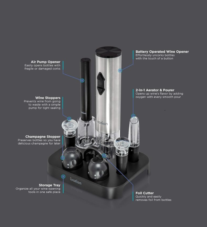 Ivation 9 piece Wine Gift Set, Wine Set W/Electric Wine Opener, Wine Aer