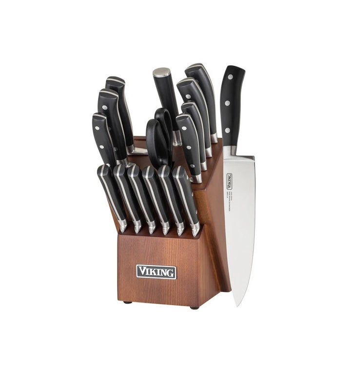 Viking 17pc Cutlery Set With Light Walnut Color Block