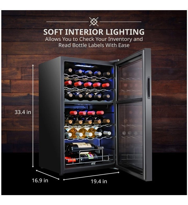 Ivation 33 Bottle Freestanding Wine Refrigerator, Dual Zone Wine Fridge