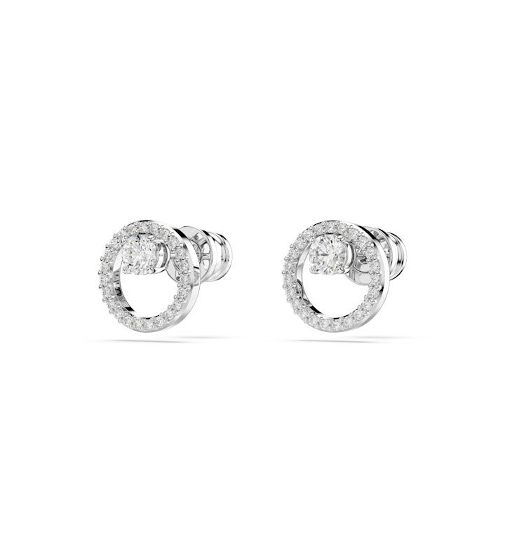 Constella Stud Earrings Round Cut White Rhodium Plated