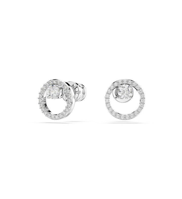 Constella Stud Earrings Round Cut White Rhodium Plated