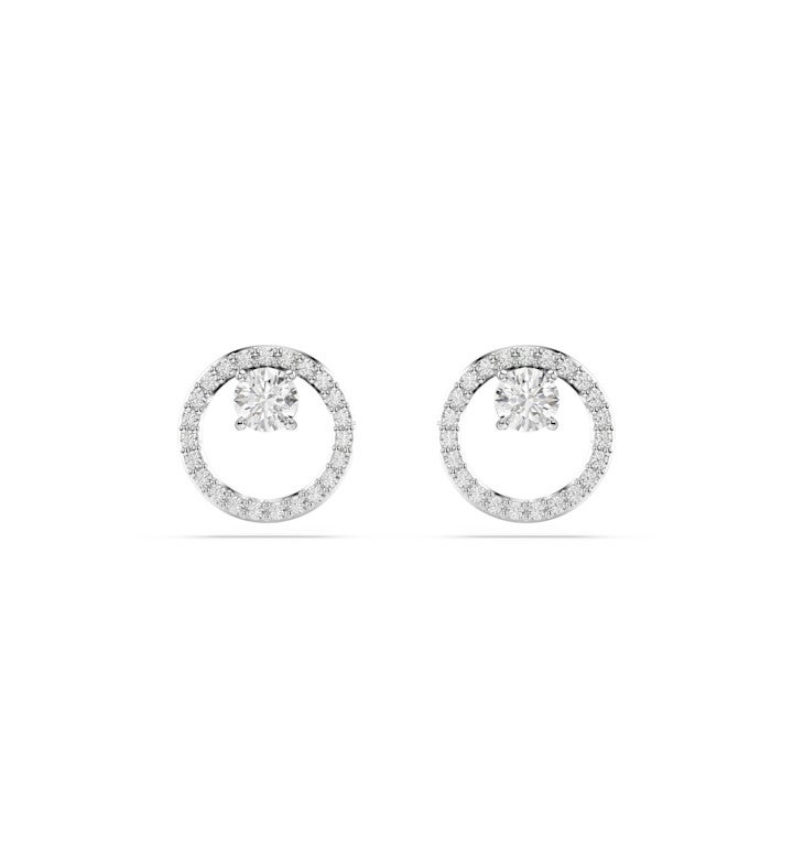 Constella Stud Earrings Round Cut White Rhodium Plated