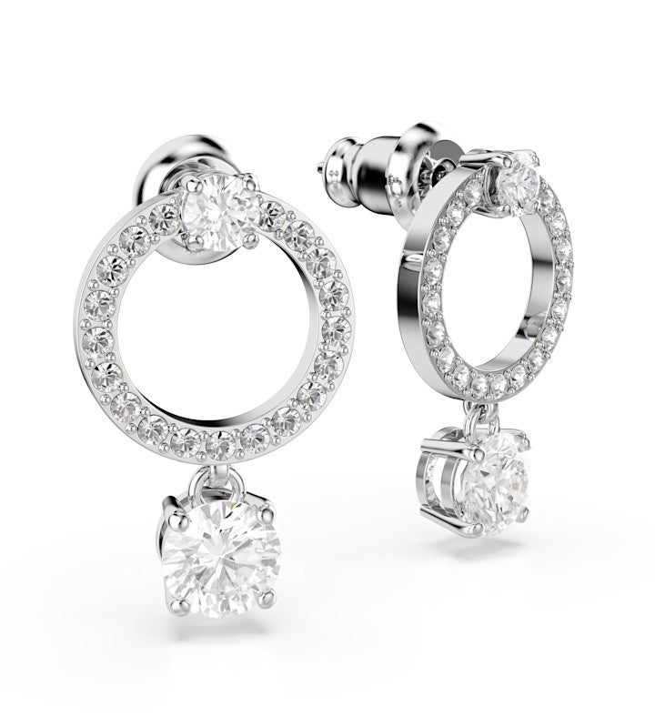 Constella Hoop Earrings Round Cut White Rhodium Plated