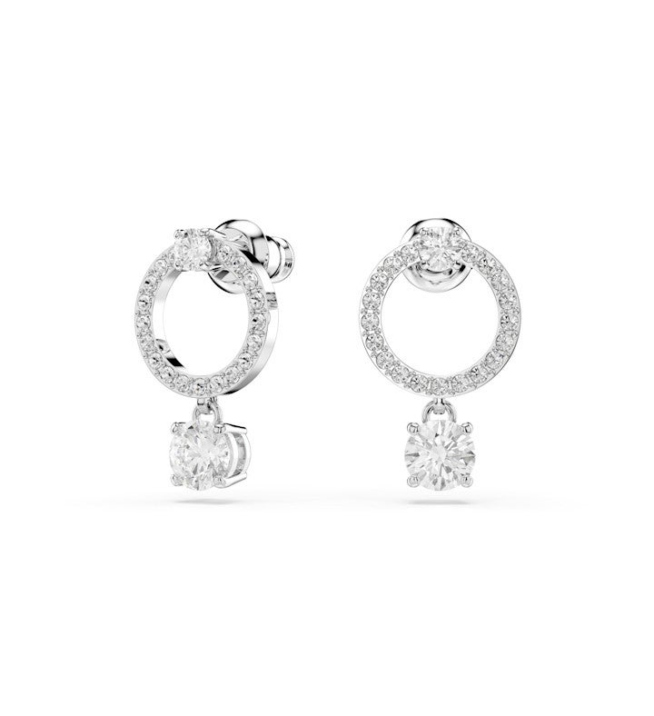 Constella Hoop Earrings Round Cut White Rhodium Plated