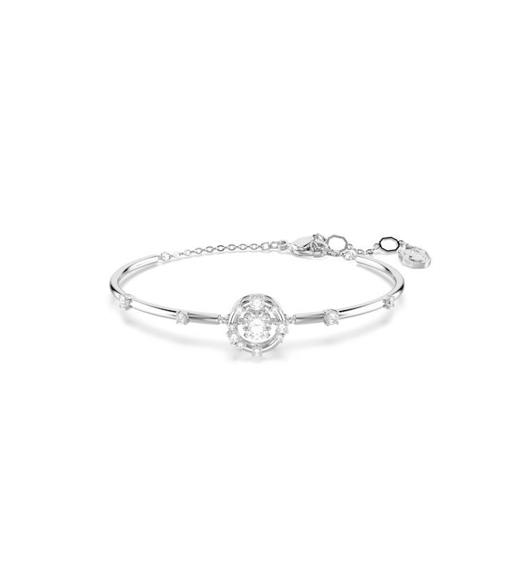 Constella Bangle, Round Cut, Dancing Stone, White, Rhodium Plated