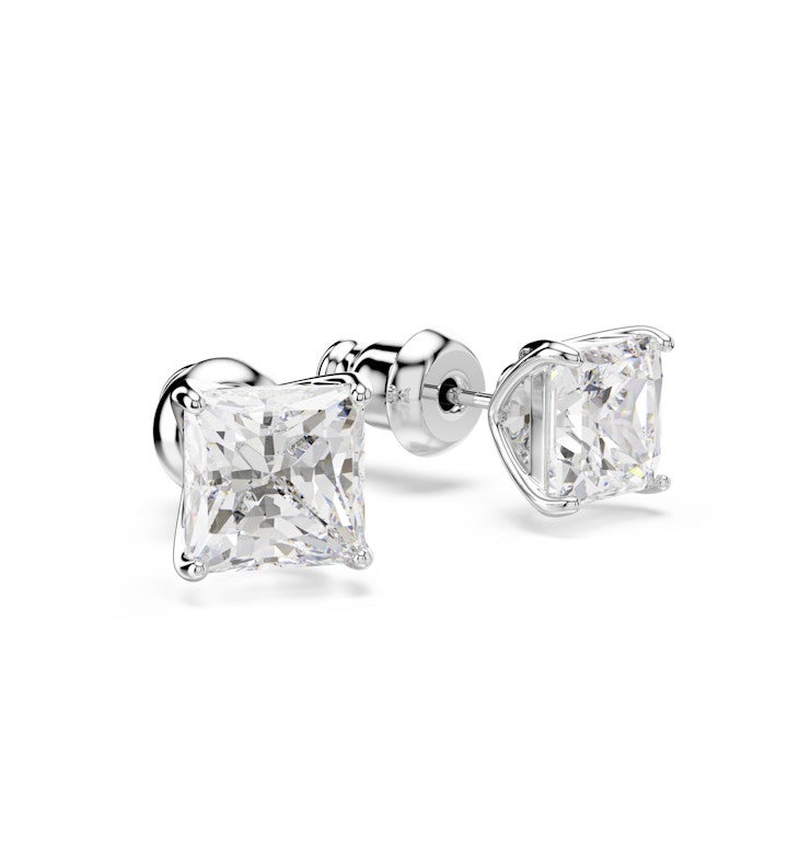 Stilla Attract Stud Earrings, Square Cut, White, Rhodium Plated