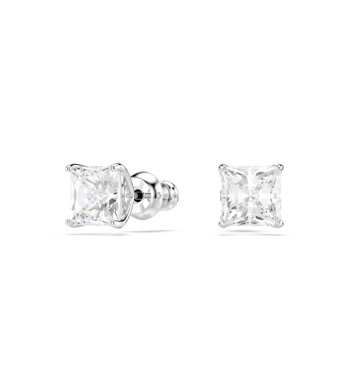Stilla Attract Stud Earrings, Square Cut, White, Rhodium Plated