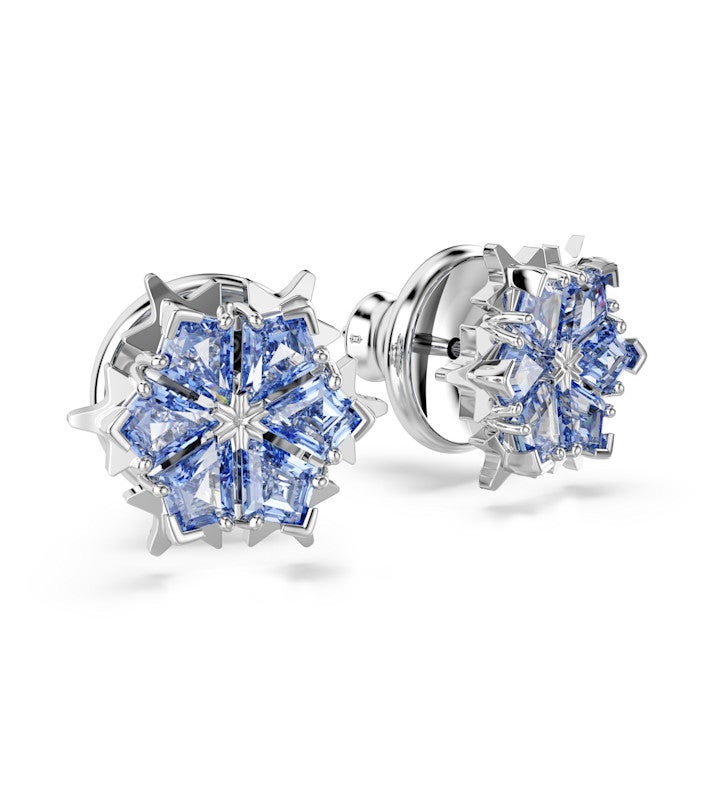 Magic Stud Earrings, Snowflake, Blue, Rhodium Plated