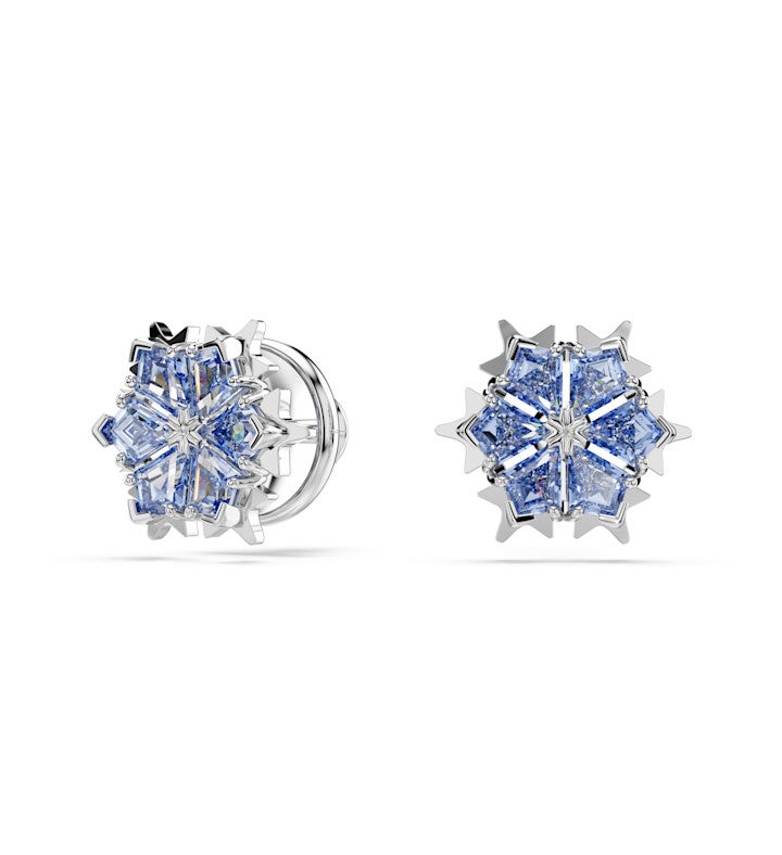 Magic Stud Earrings, Snowflake, Blue, Rhodium Plated