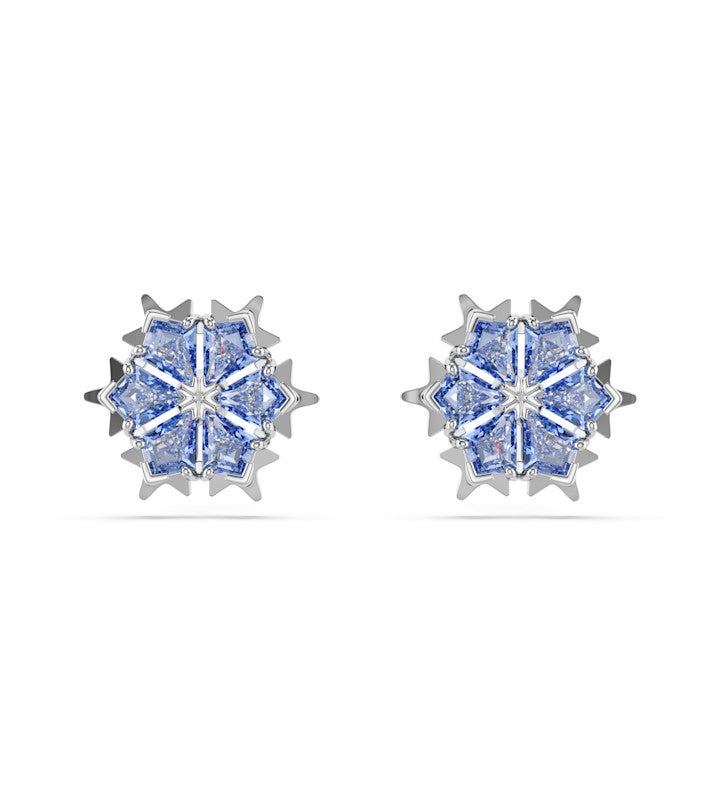 Magic Stud Earrings, Snowflake, Blue, Rhodium Plated