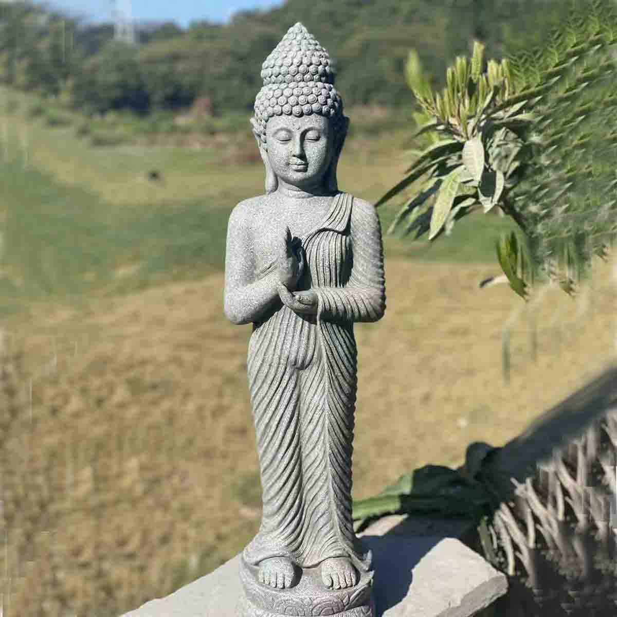 35" Grey Polyresin Standing Buddha