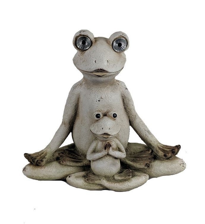 16" Yoga Frogs Solar Statue