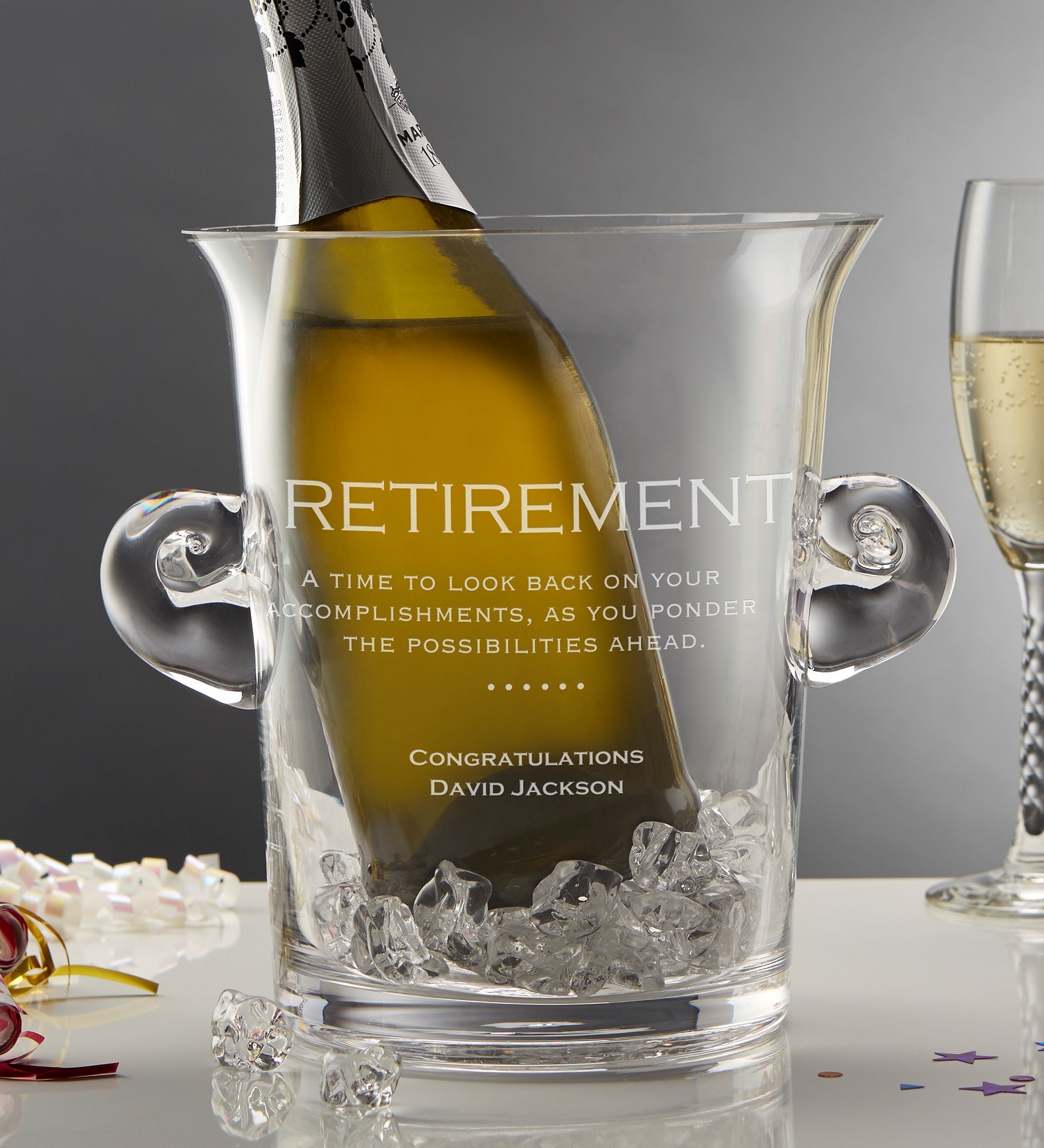 Retirement Engraved Glass Chiller & Ice Bucket