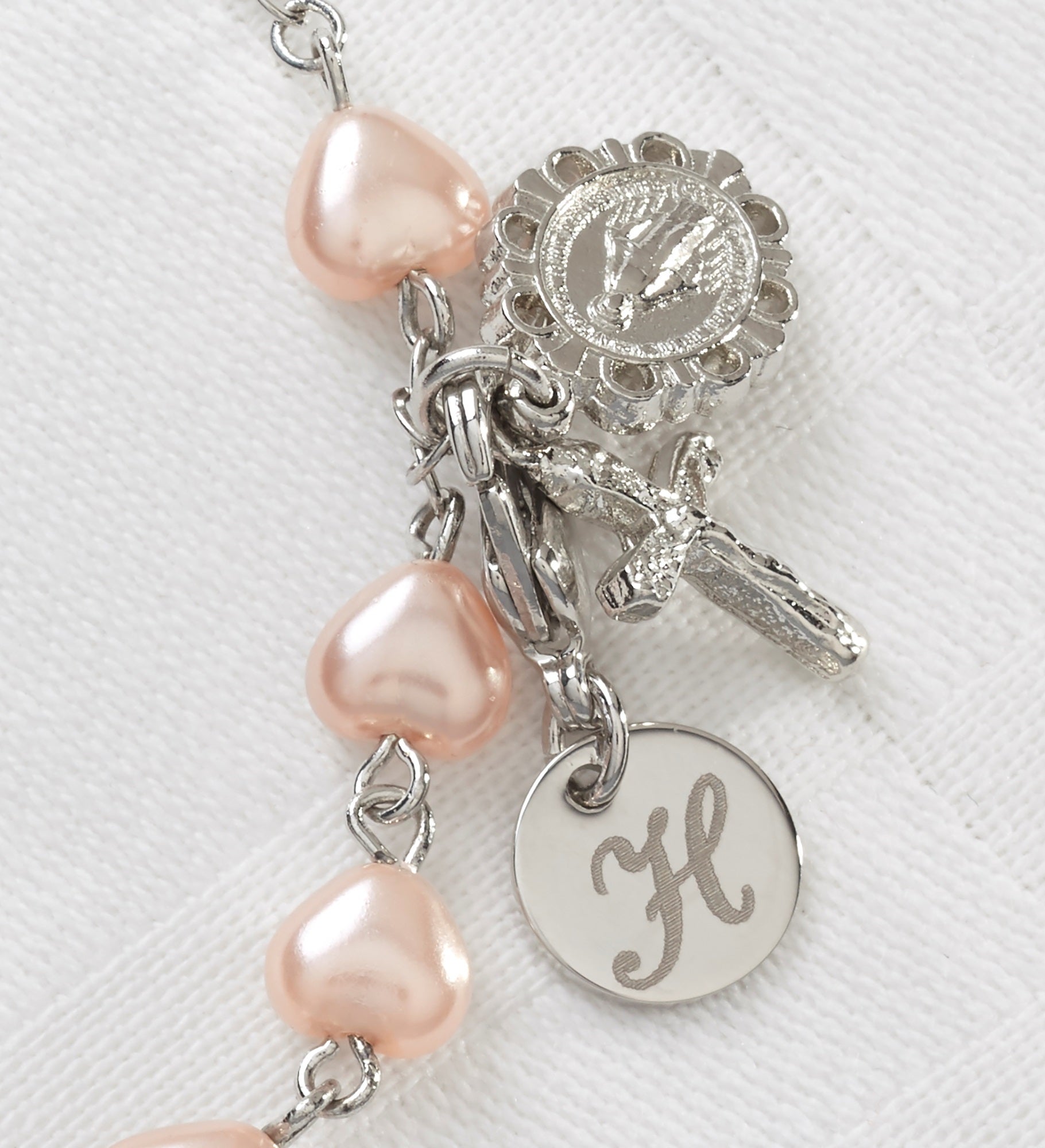 Precious Heart Rosary Engraved Monogram Bracelet