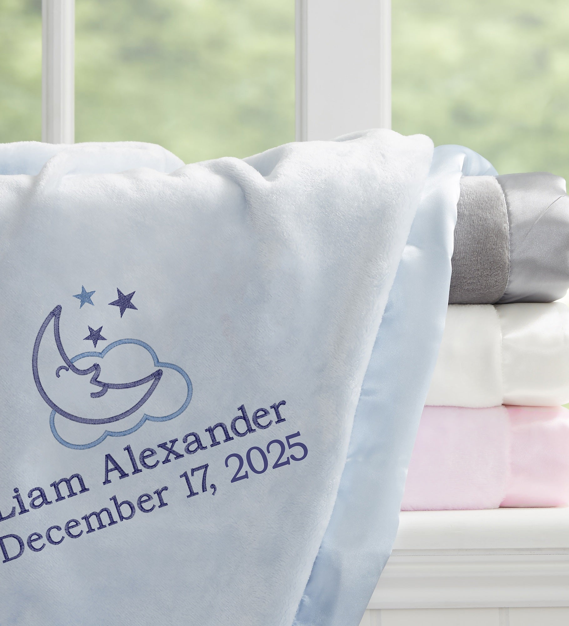 Moon &amp; Stars Personalized Boy Baby Blanket