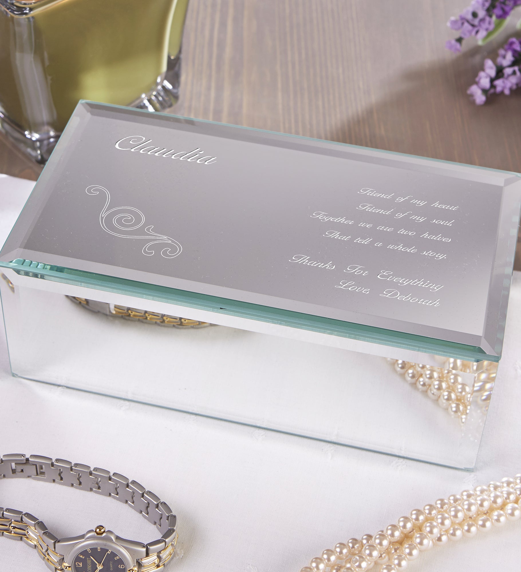 Friend Of My Heart Engraved Mirrored Jewelry Box