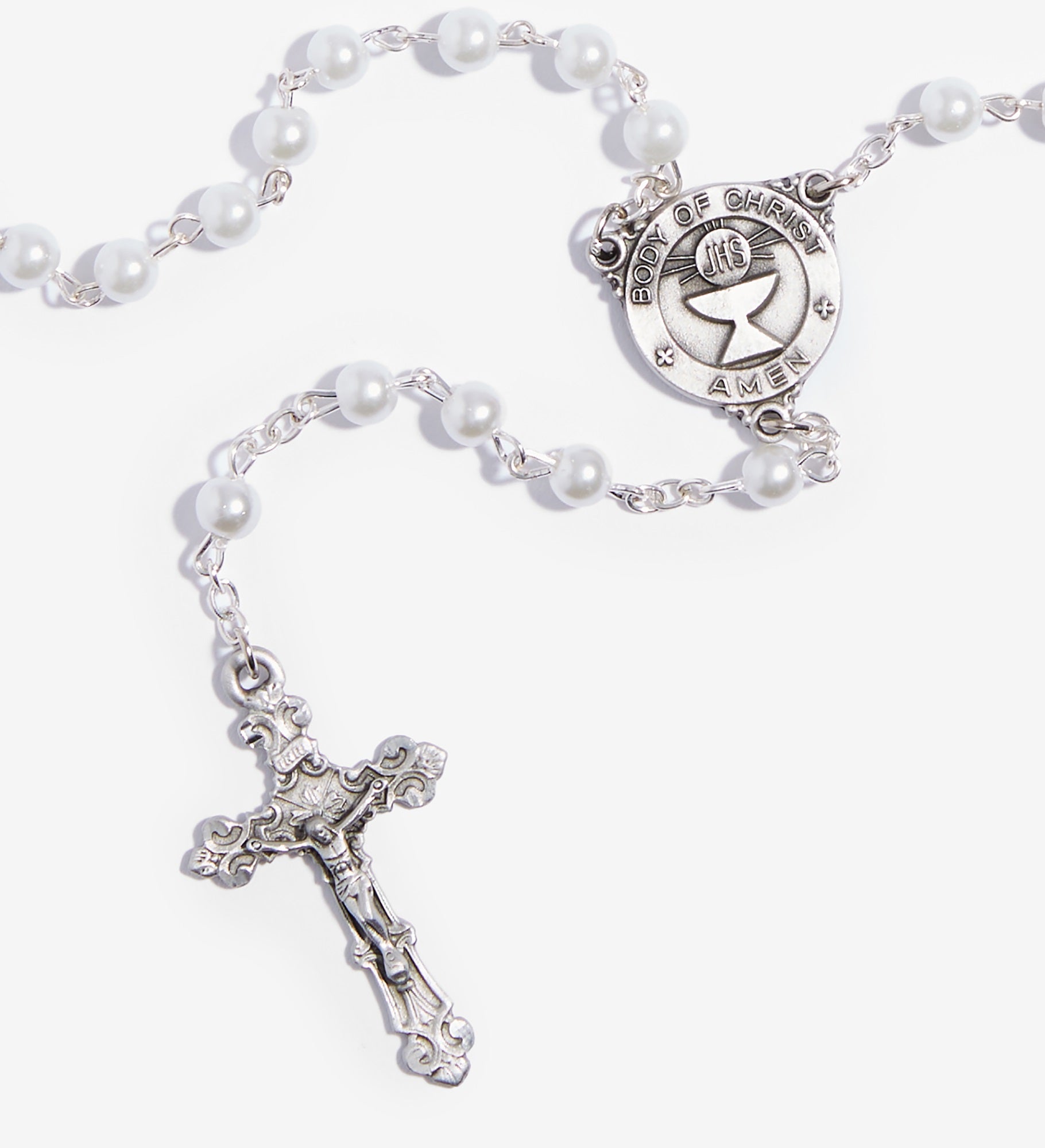 First Communion Girl's Personalized Pearl Rosary