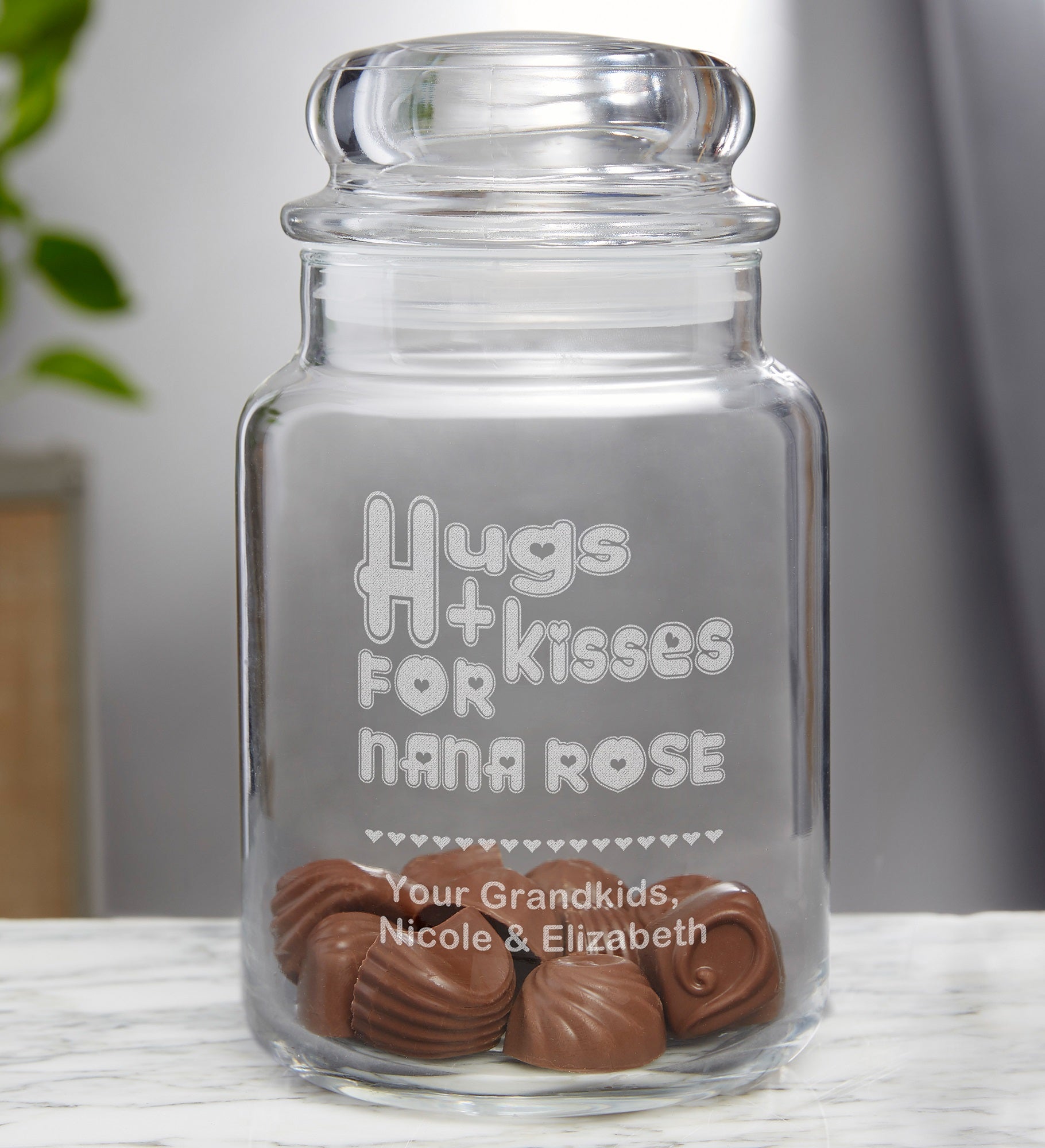 Hugs & Kisses Engraved Candy Jar 