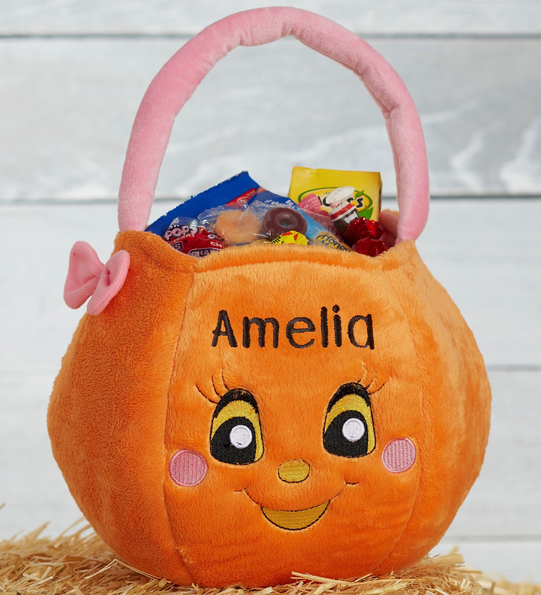 Miss Pumpkin Embroidered Plush Trick or Treat Bag