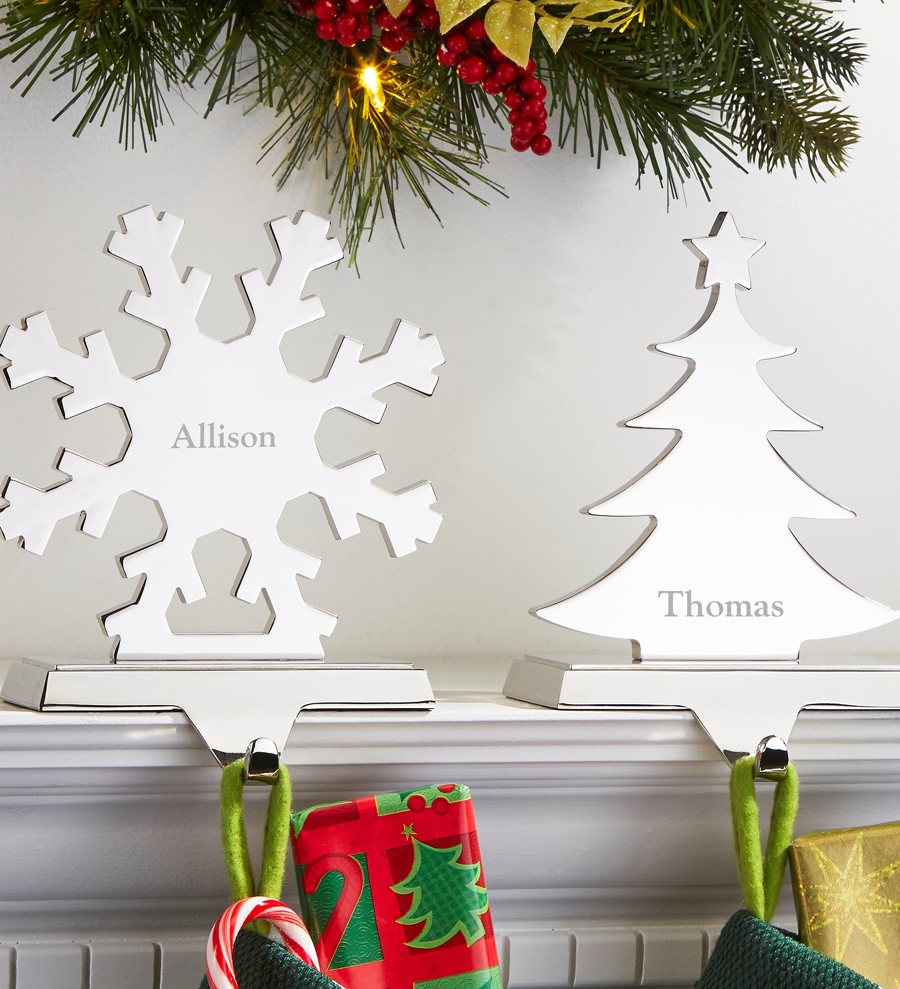 Engraved Nickel Plate Snowflake Stocking Holder