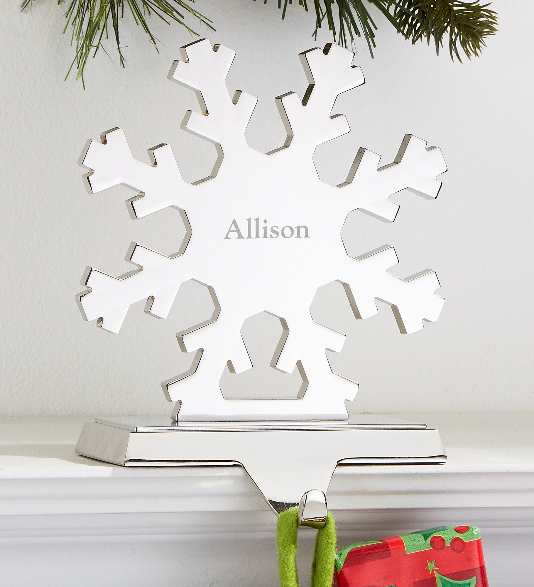 Engraved Nickel Plate Snowflake Stocking Holder