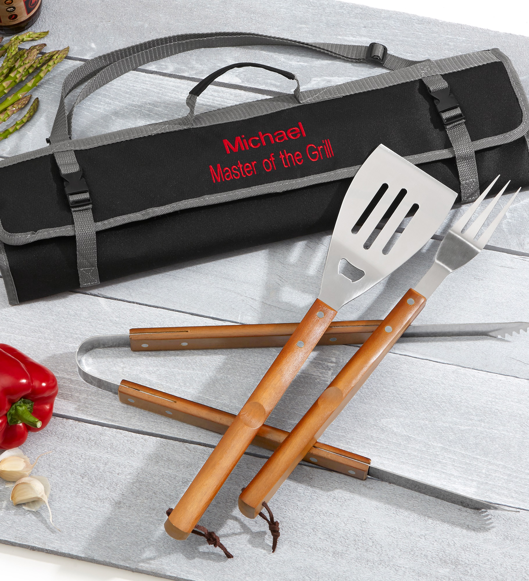 Grill Master Personalized 3pc BBQ Tool Set and Carry Tote
