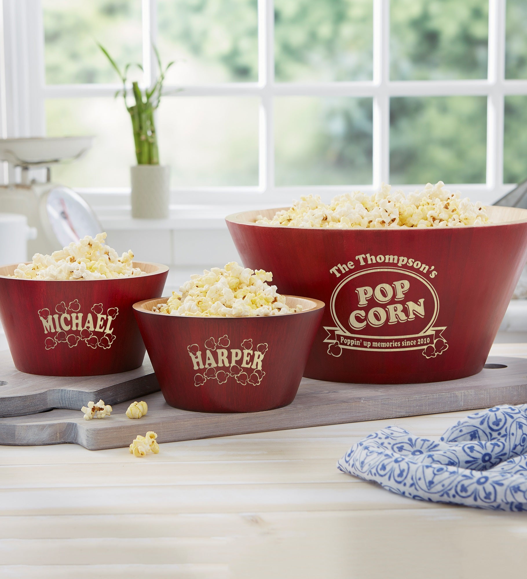 Popcorn Night Bamboo Personalized Bowls