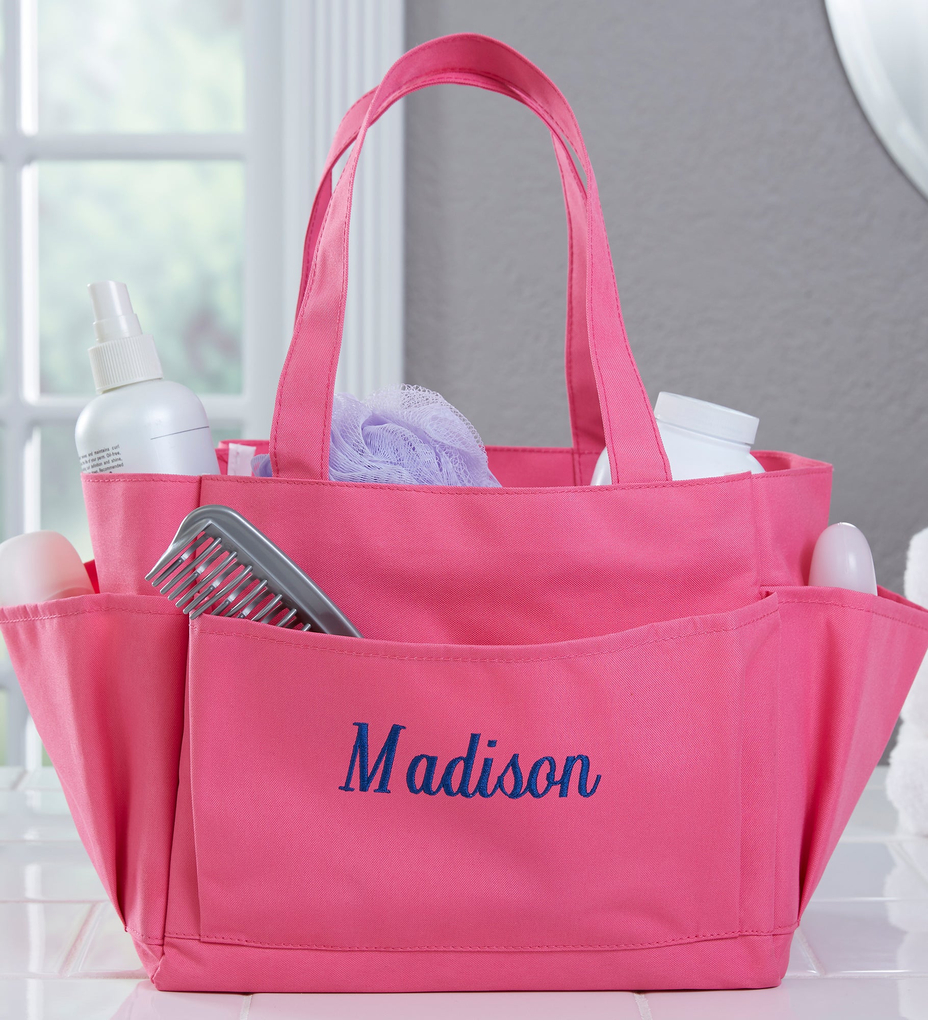 Pink Perfection Embroidered Shower Caddy  