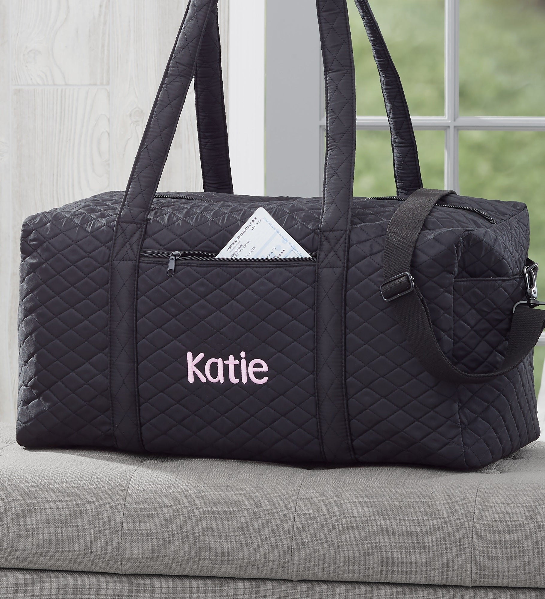Embroidered Quilted Duffel Bag