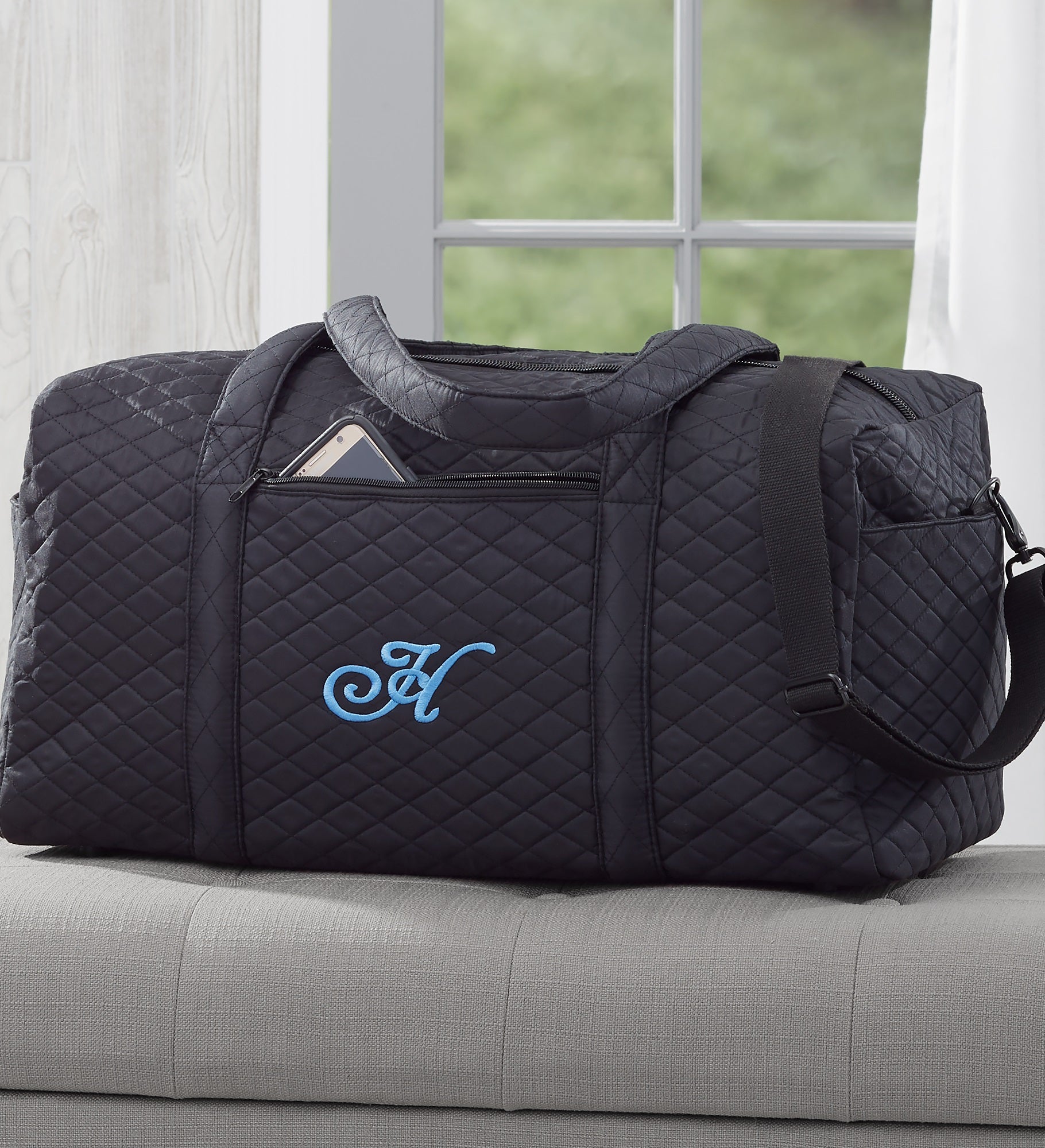 Embroidered Quilted Duffel Bag