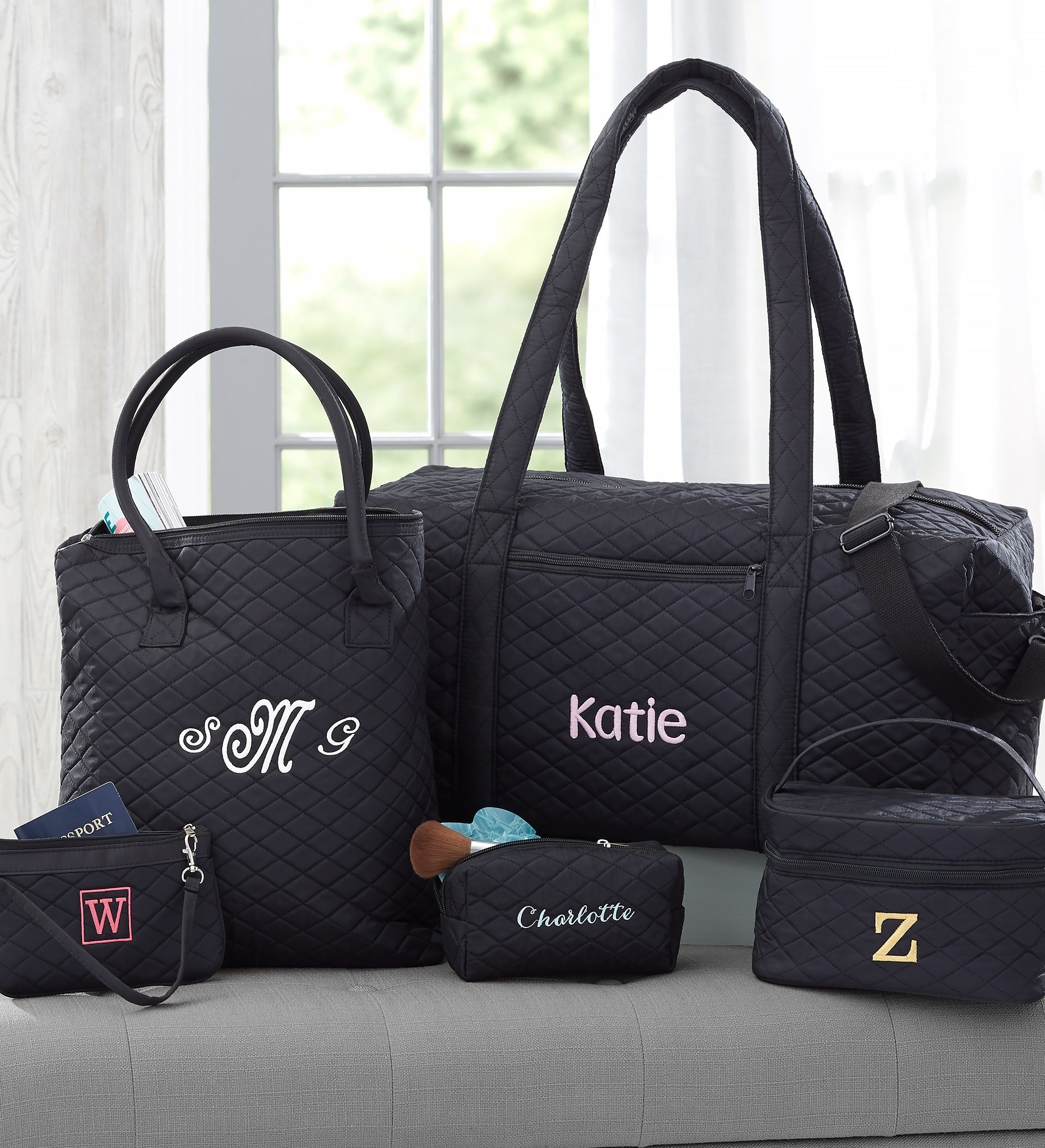Embroidered Quilted Duffel Bag
