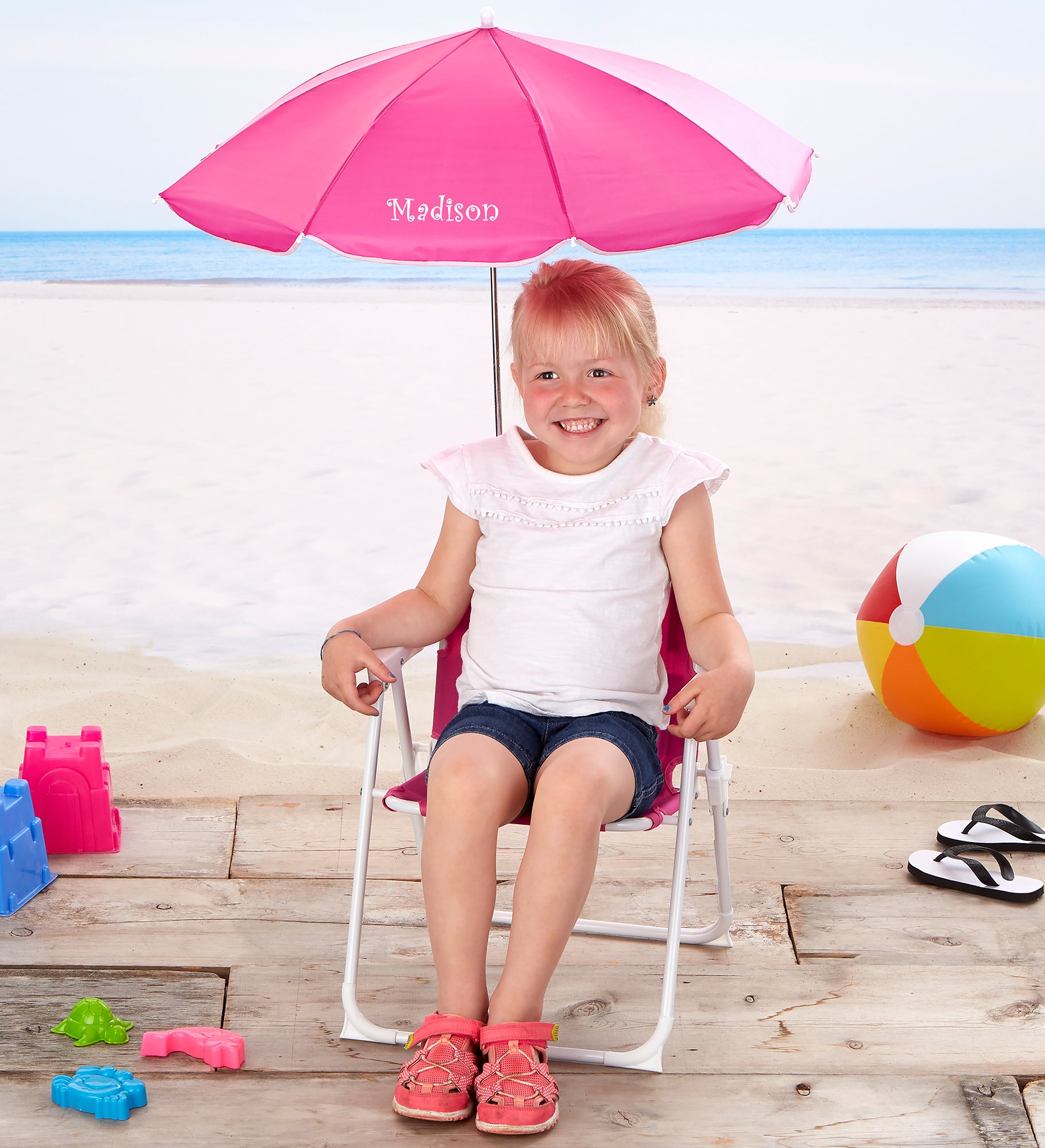 Kid's Pink Beach Chair & Personalized Umbrella Set by Stephen Joseph