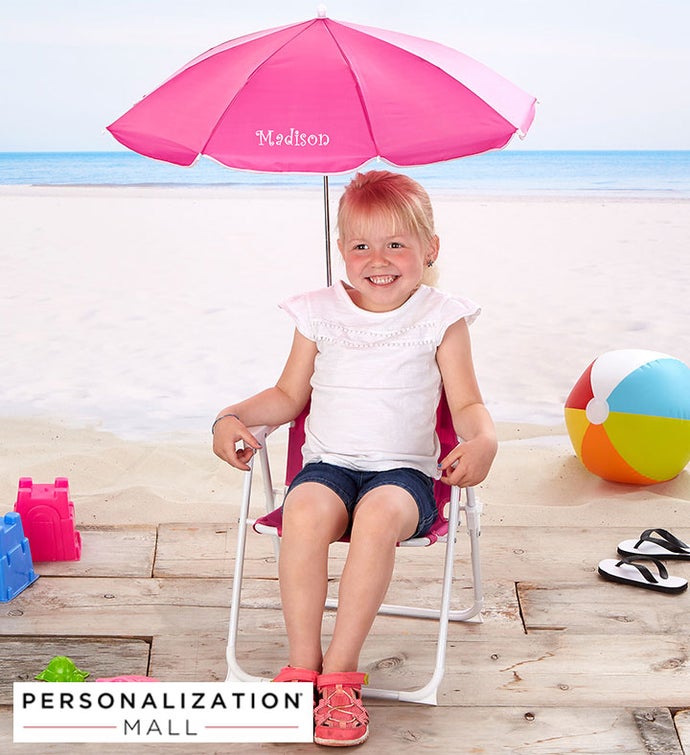 Kid's Pink Beach Chair & Personalized Umbrella Set