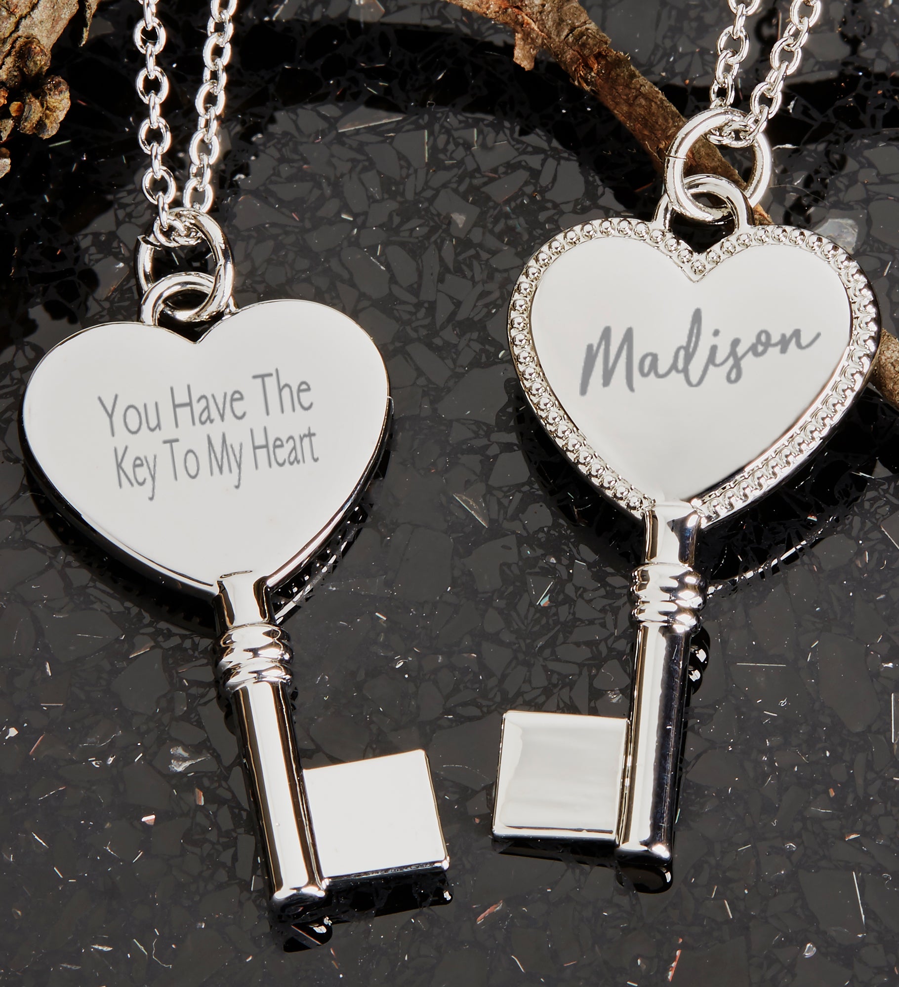 Key To My Heart Engraved Pendant Necklace