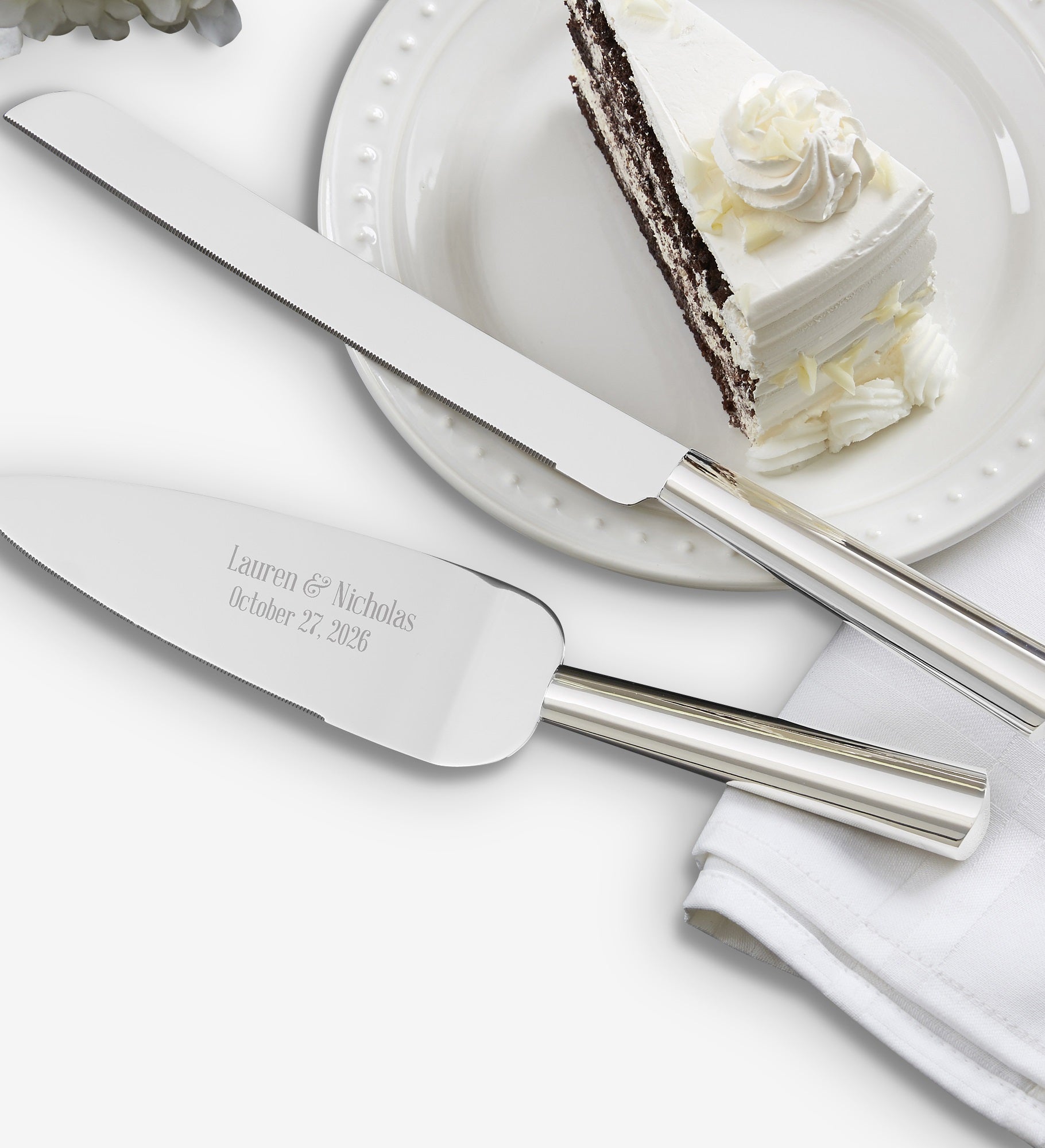 Modern Wedding Engraved Cake Knife & Server Set