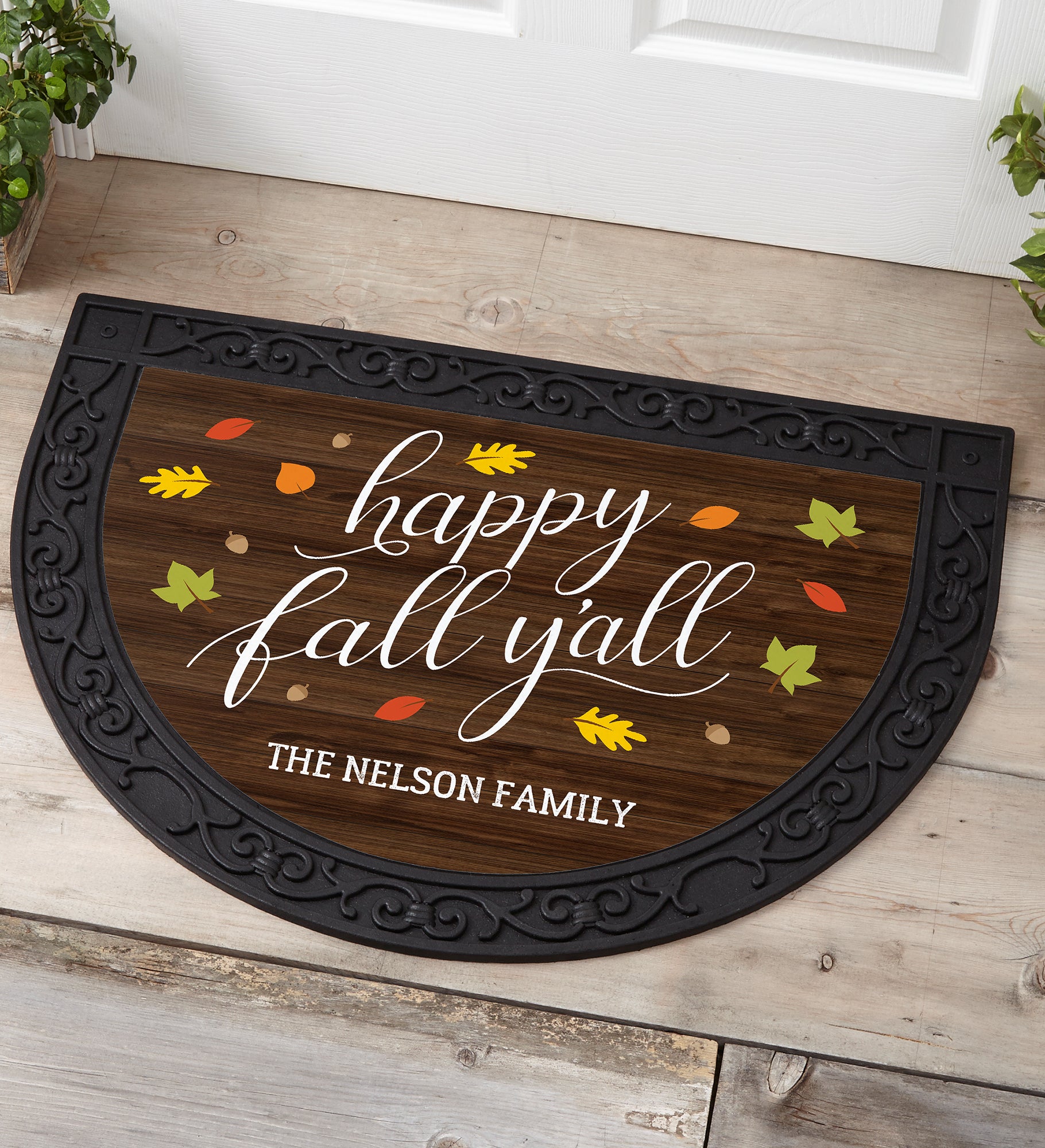Happy Fall Y'All Personalized Half Round Doormat