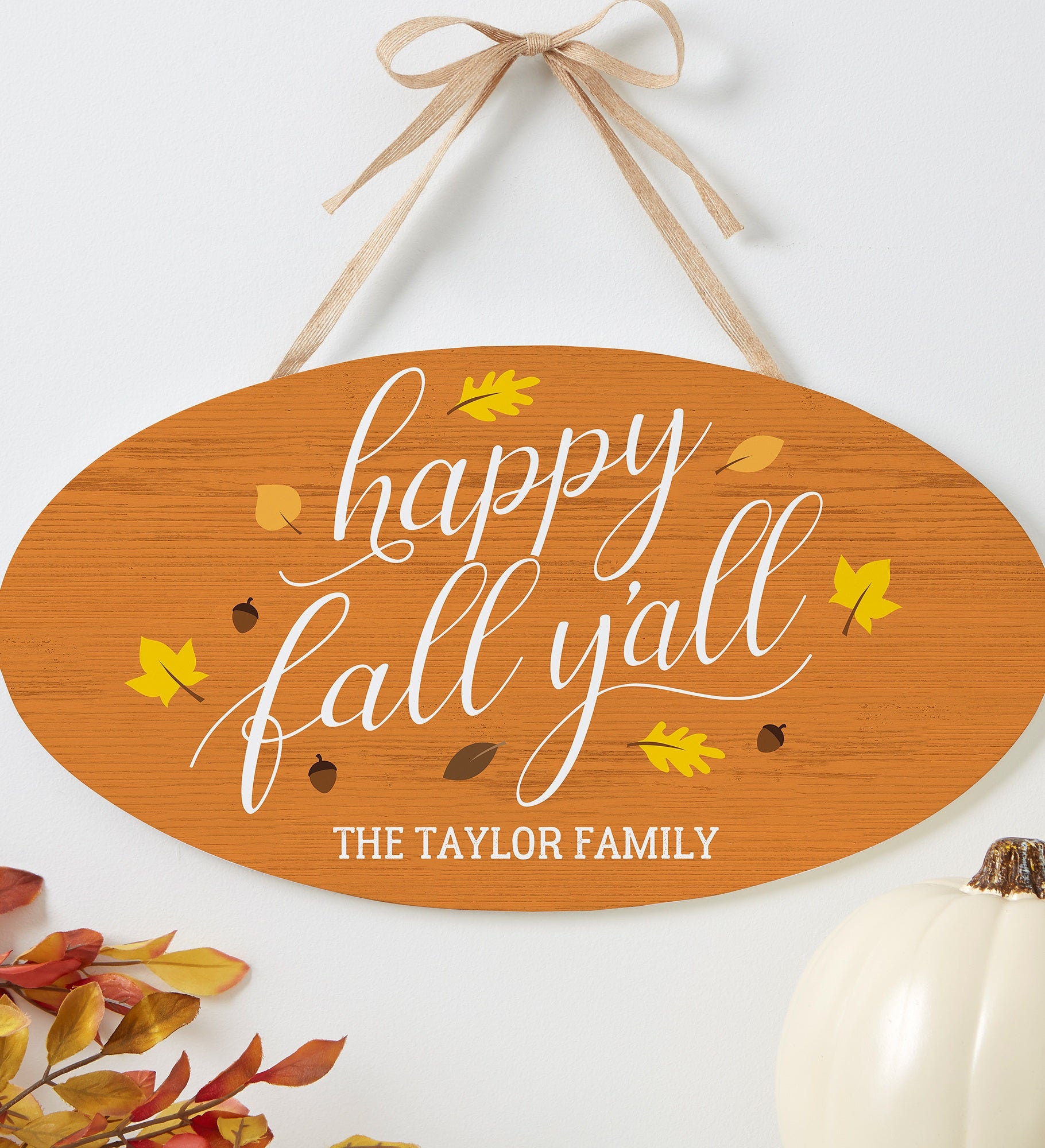 Happy Fall Y'All Personalized Oval Wood Sign