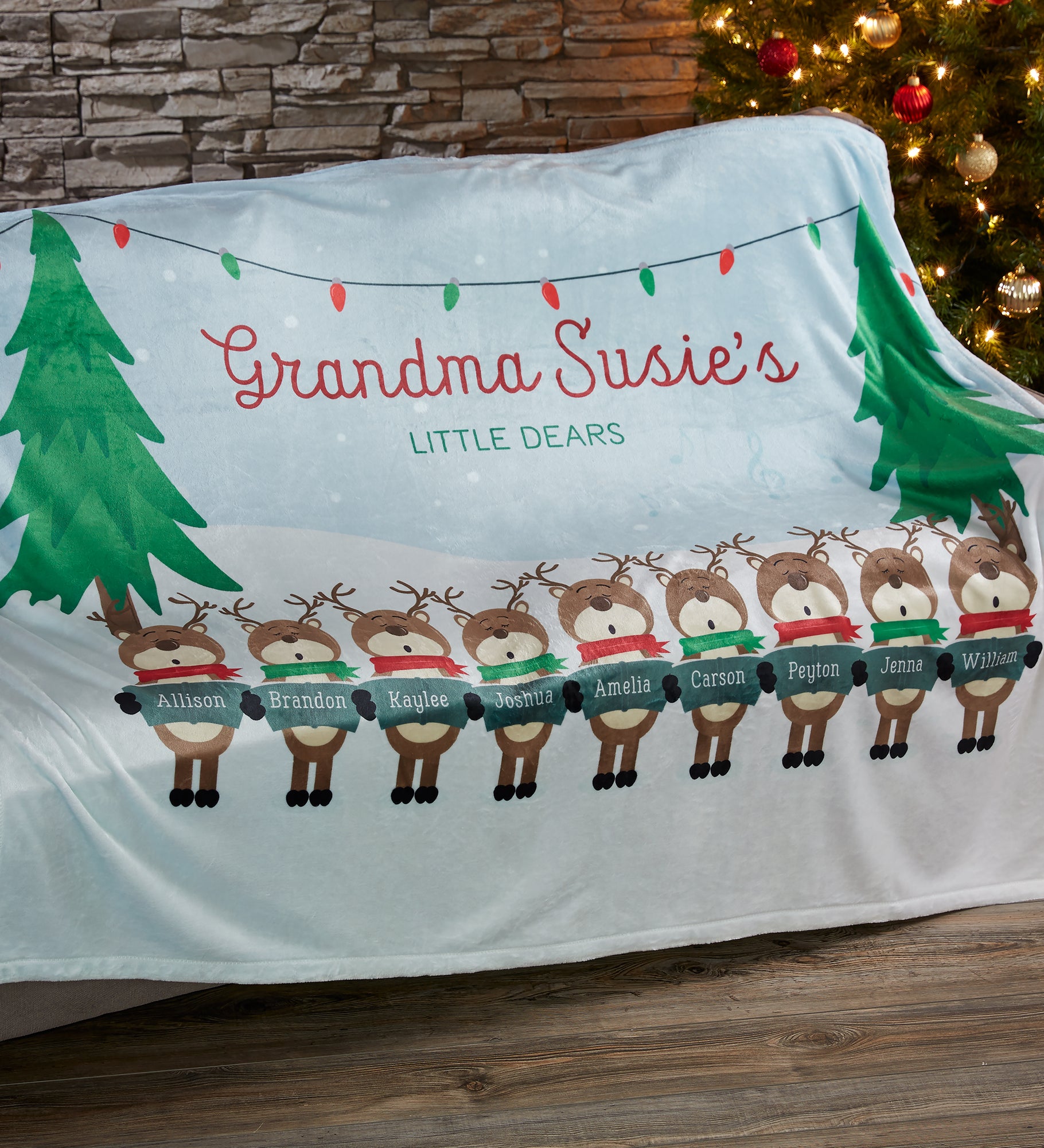 Reindeer Family Character Personalized Blanket