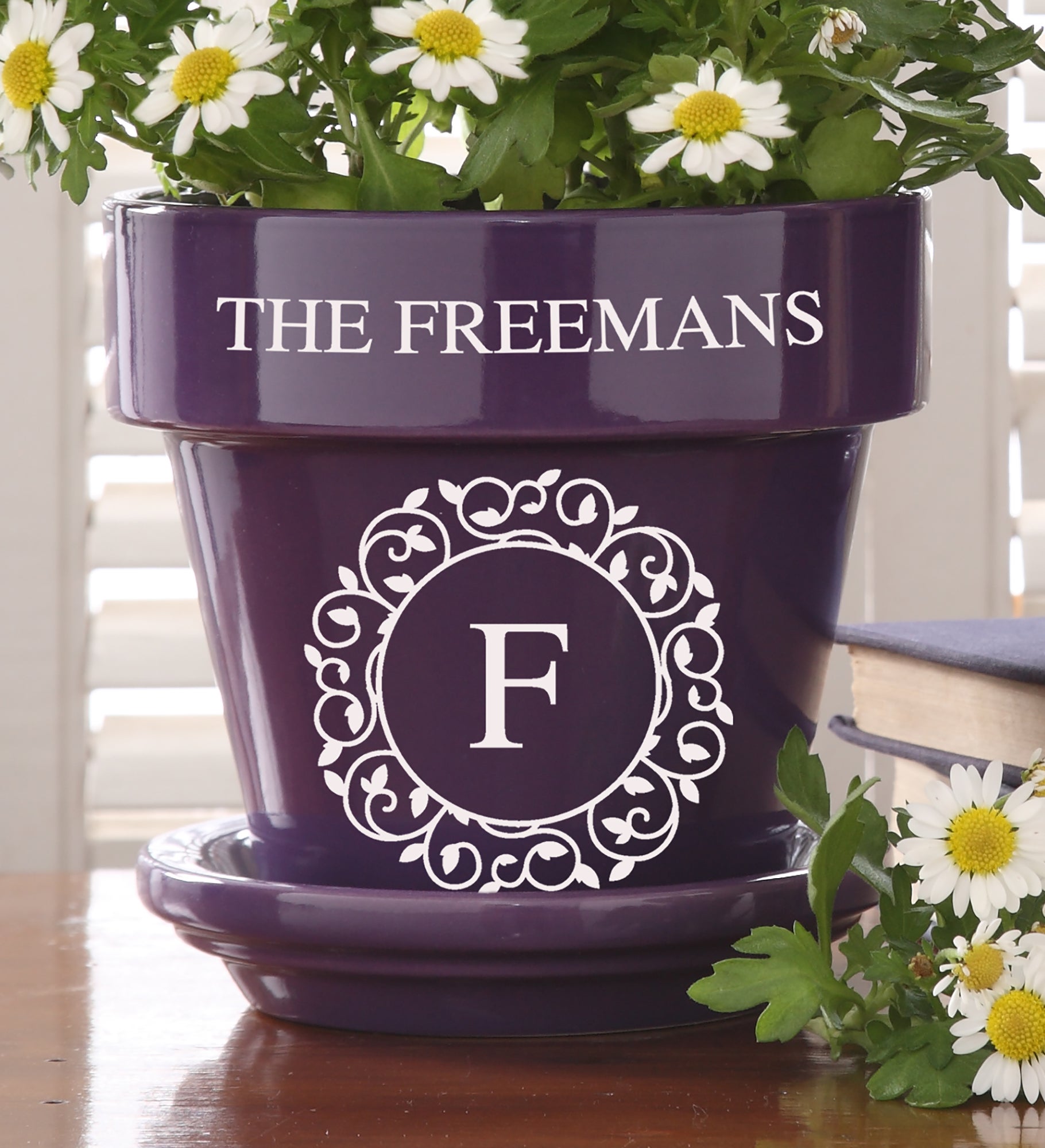 Circle & Vine Monogram Personalized Flower Pot
