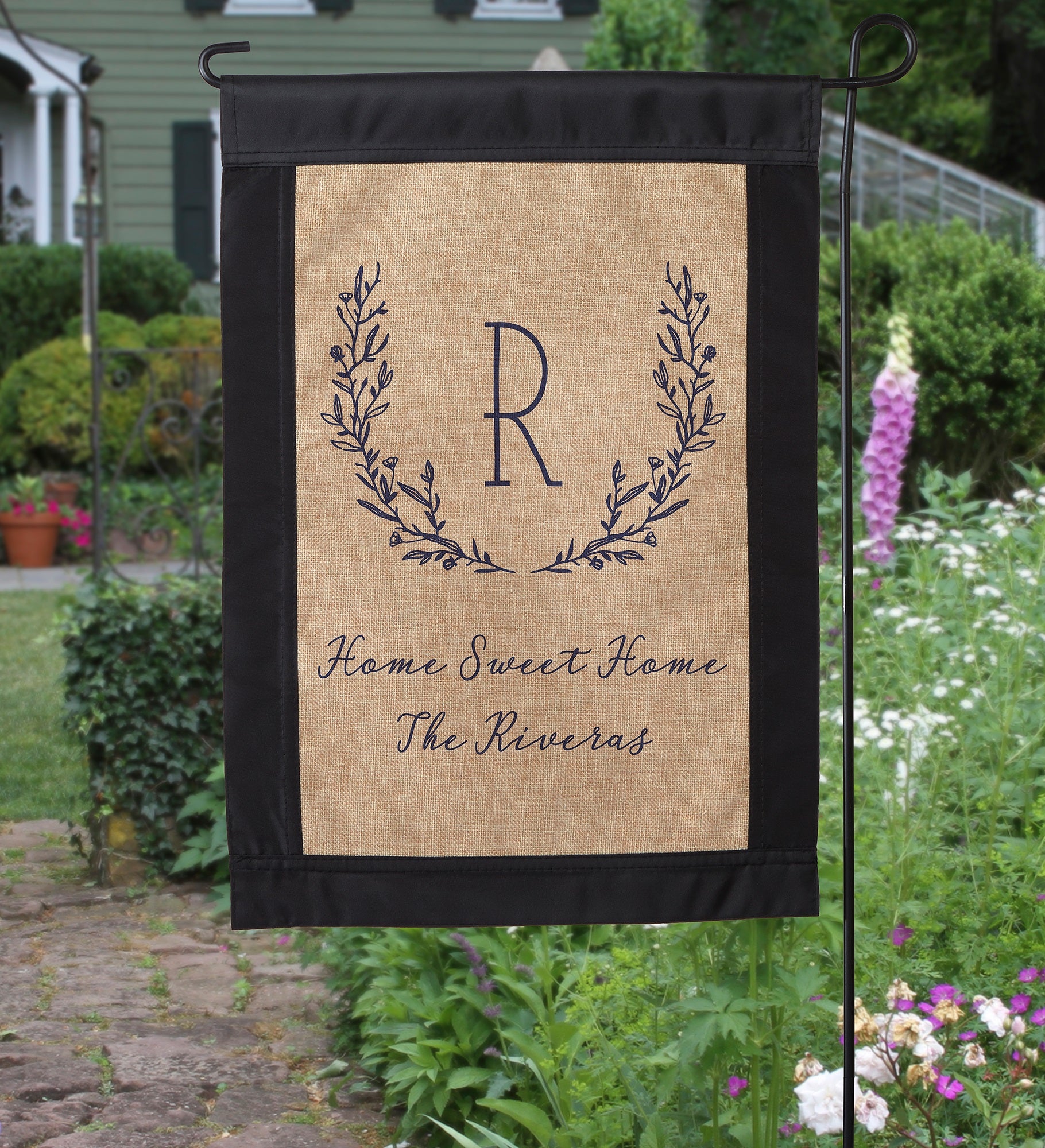 Farmhouse Floral Personalized Burlap Garden Flag