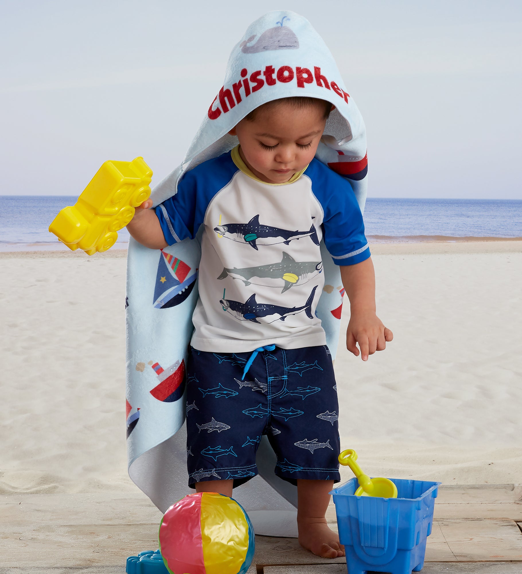 Water World Personalized Baby Hooded Beach & Pool Towel