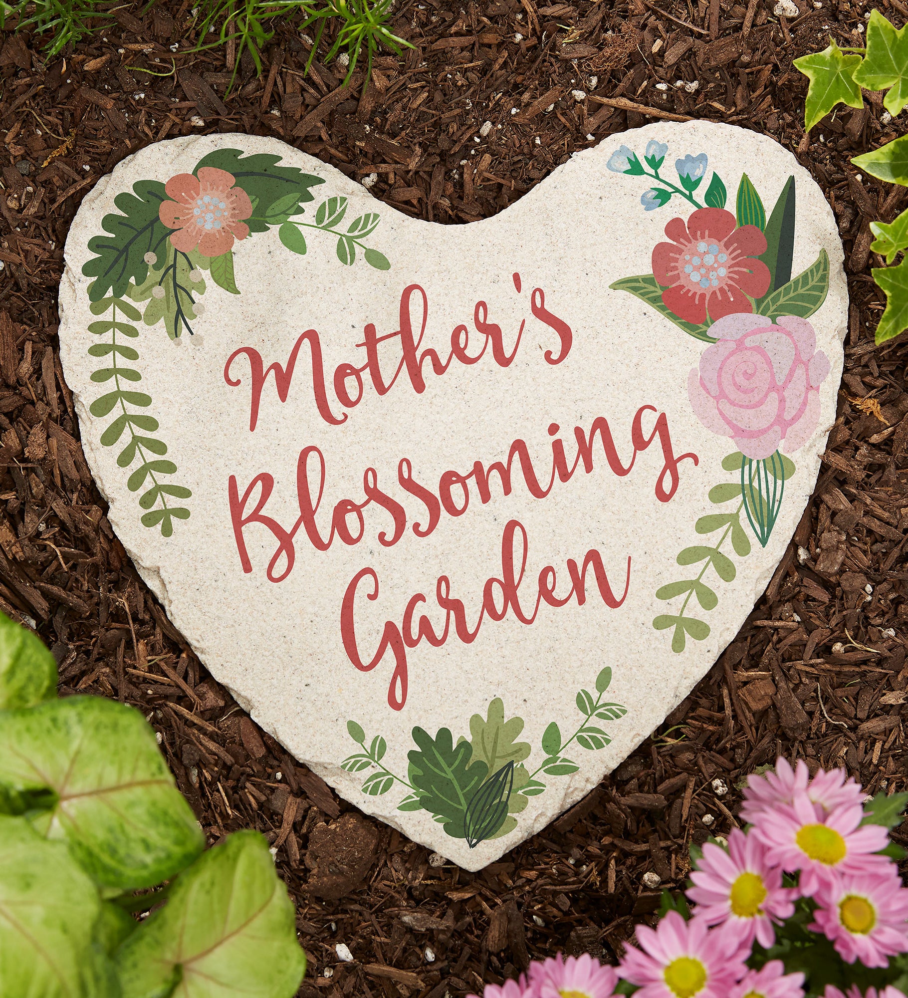 Mom's Blossoming Garden Personalized Heart Garden Stones