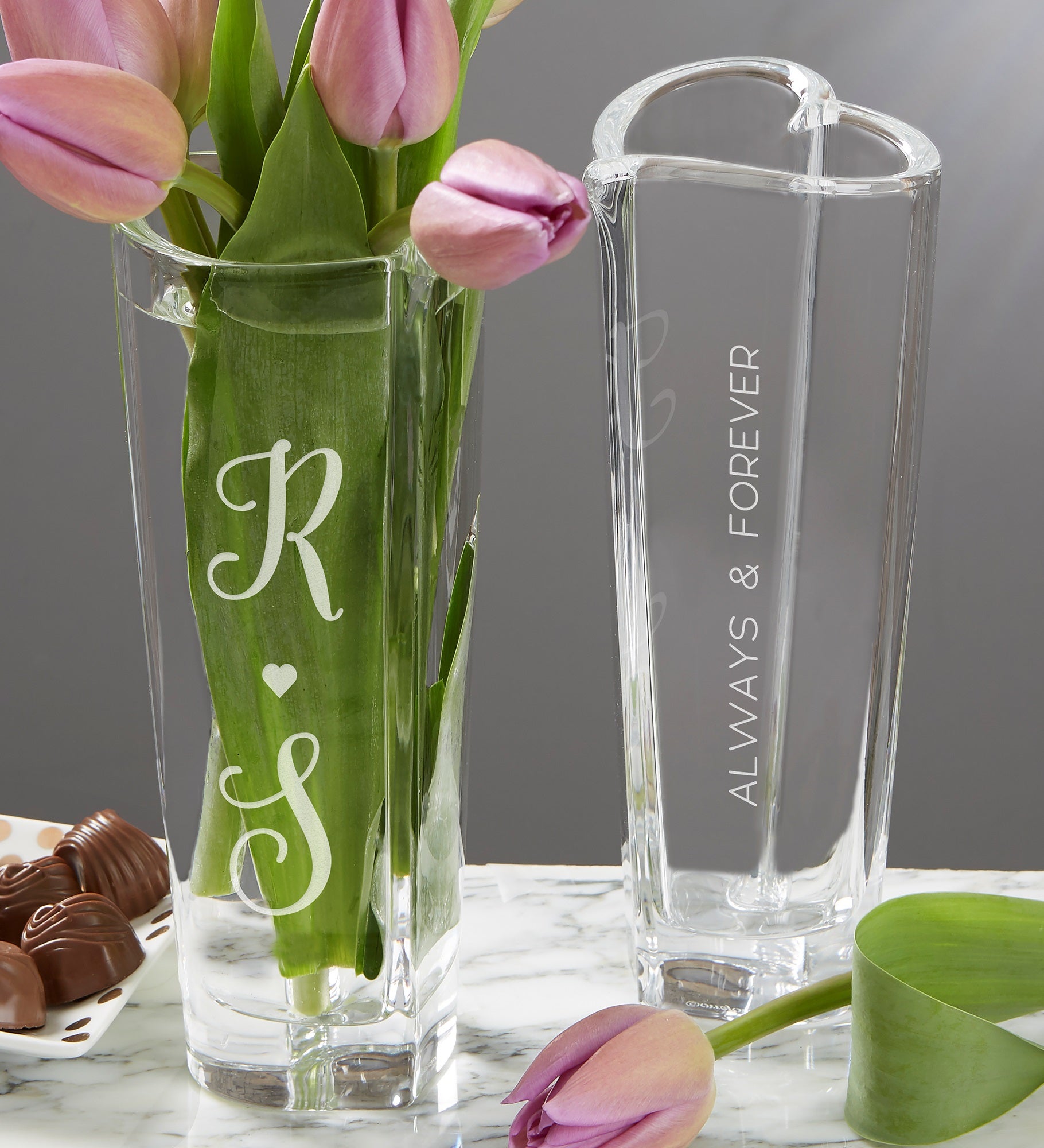 Orrefors Engraved Crystal Romantic Heart Bud Vase