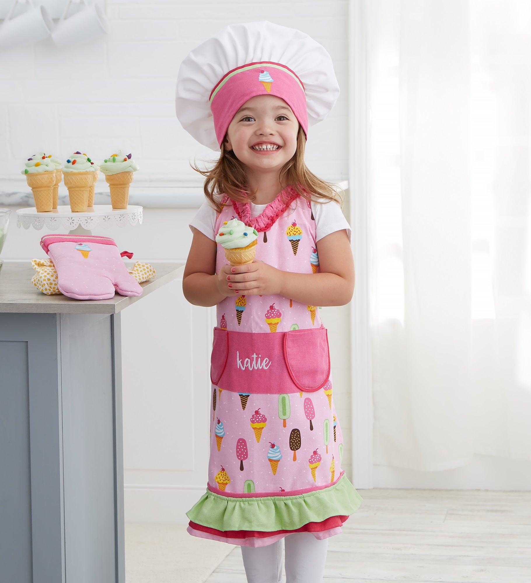 Ice Cream Embroidered Apron 3 Piece Set