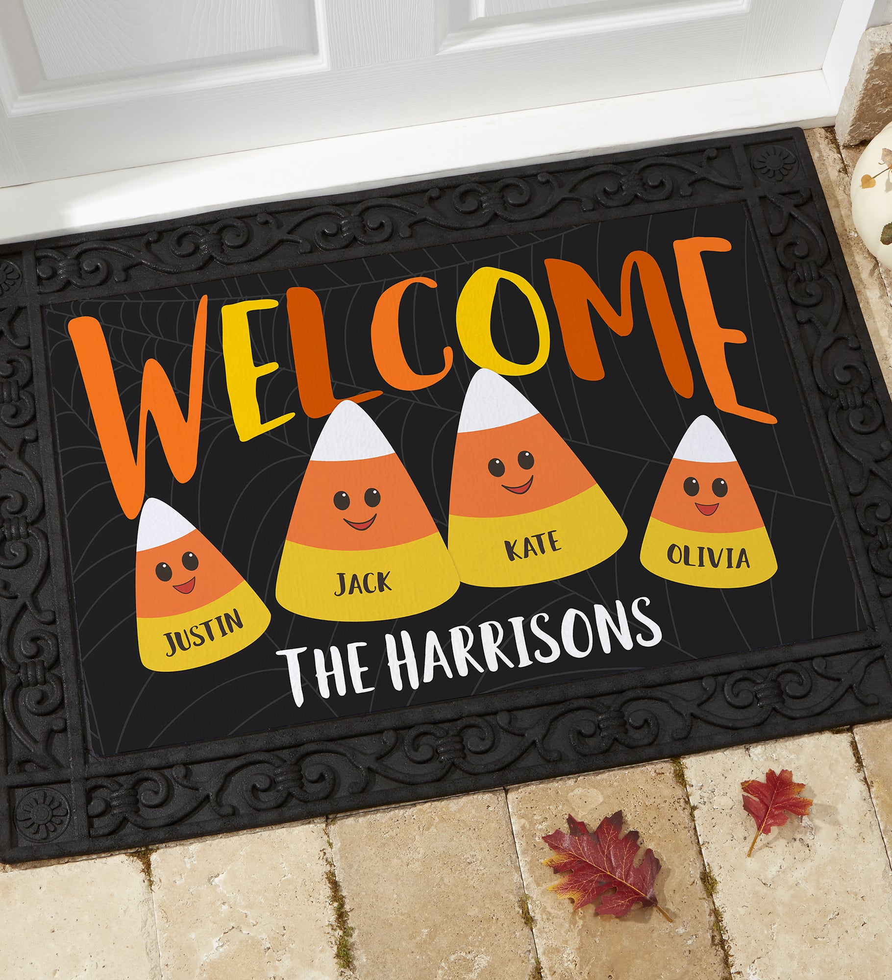Candy Corn Family Personalized Doormats