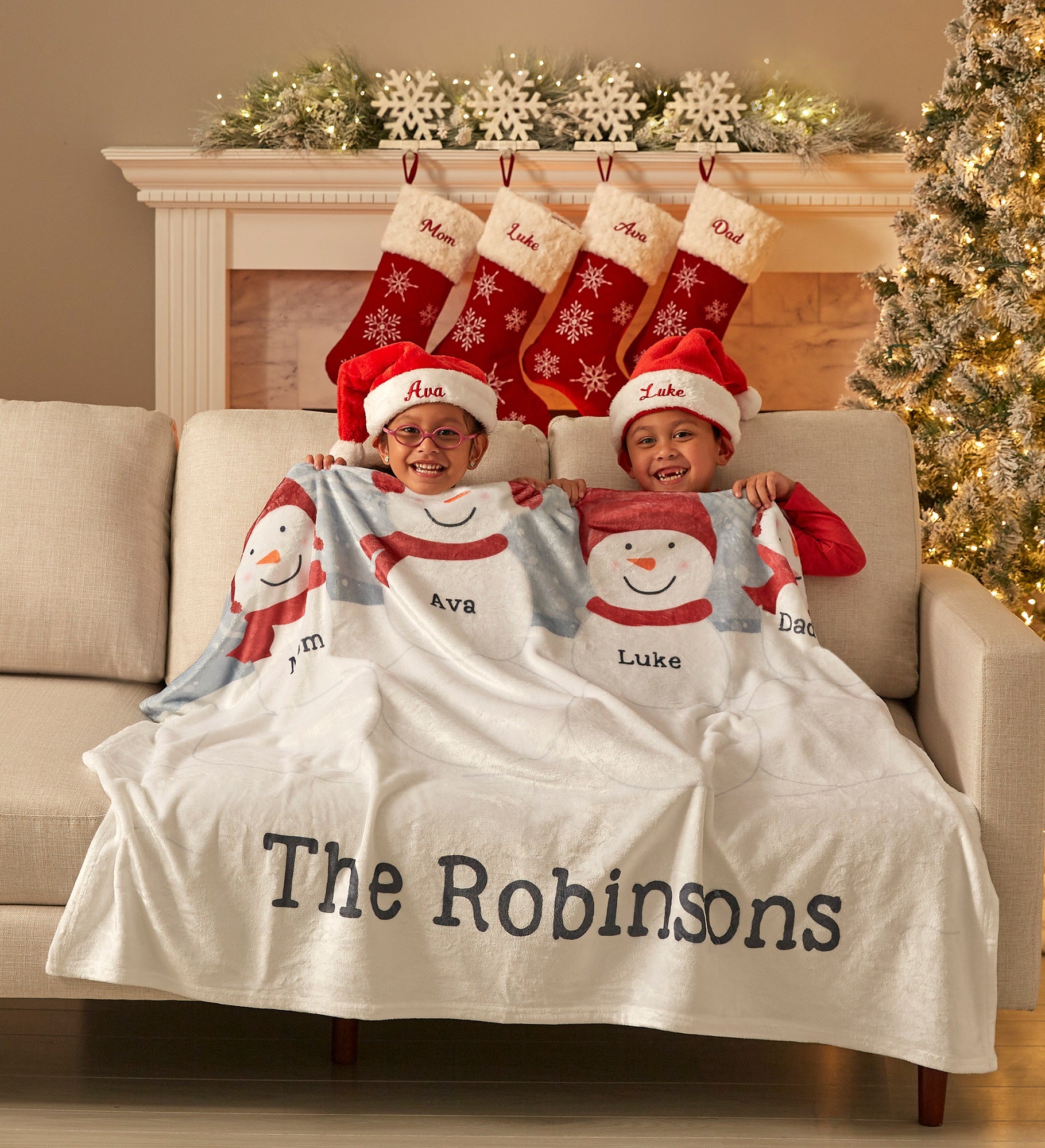 Snowman Family Personalized Blankets